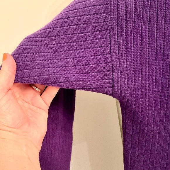 Vintage 80s Knit Dress Midi Secretary Purple Longsleeve Button down Pockets 14 - Picture 8 of 11